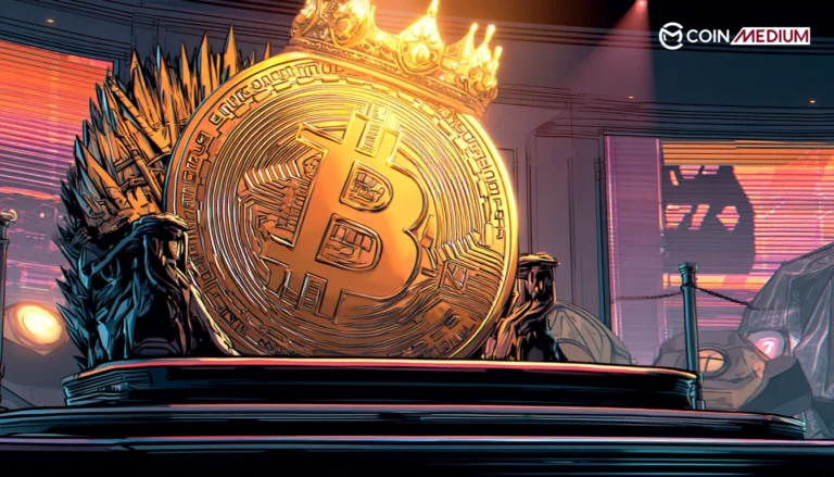 Bitcoin throne in a futuristic setting