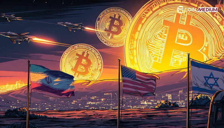 Bitcoin symbols with flags and jets
