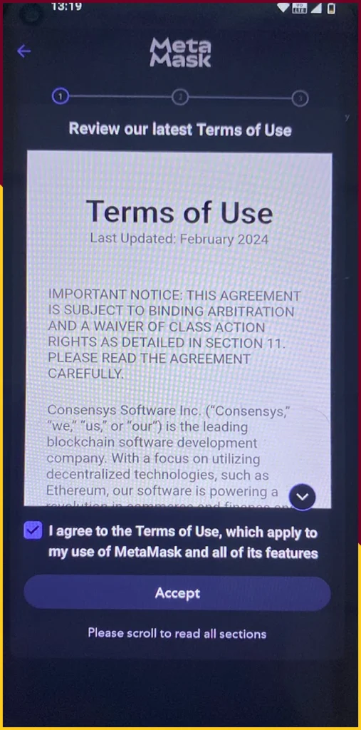 terms of use disclaimer metamask