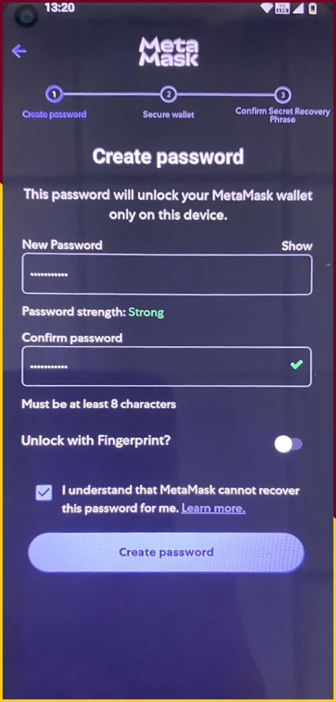 creating a password for your metamask wallet