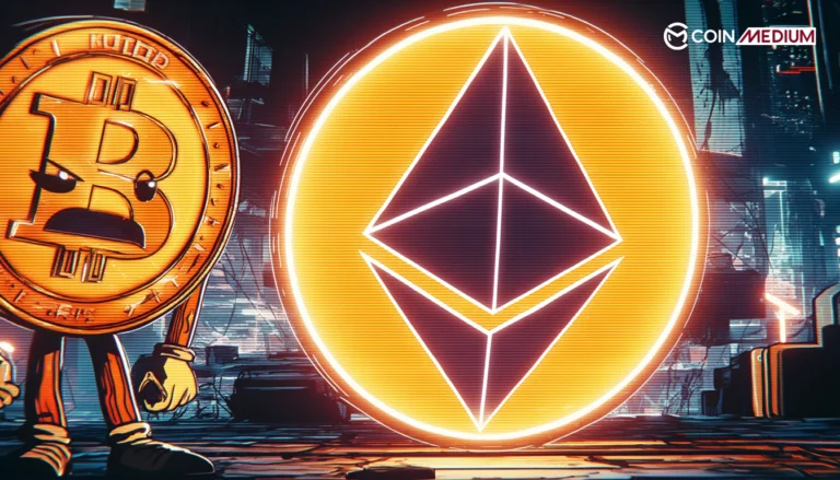Ethereum logo with Bitcoin character