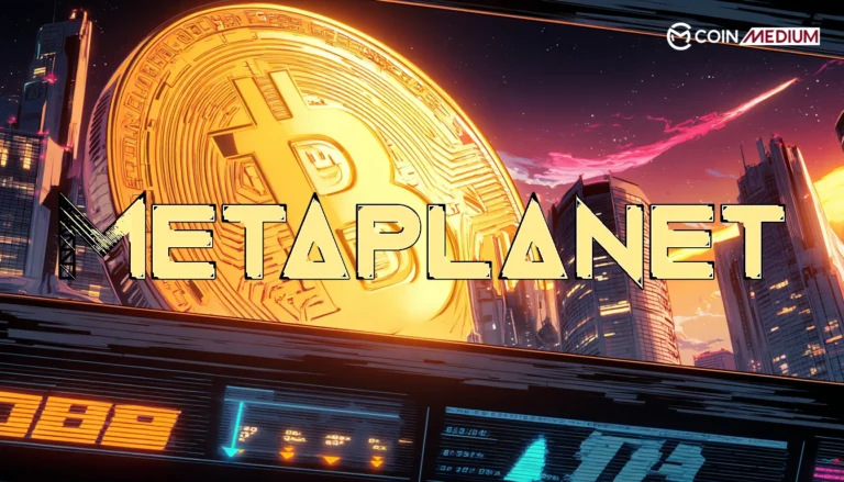 Futuristic city with Bitcoin symbol