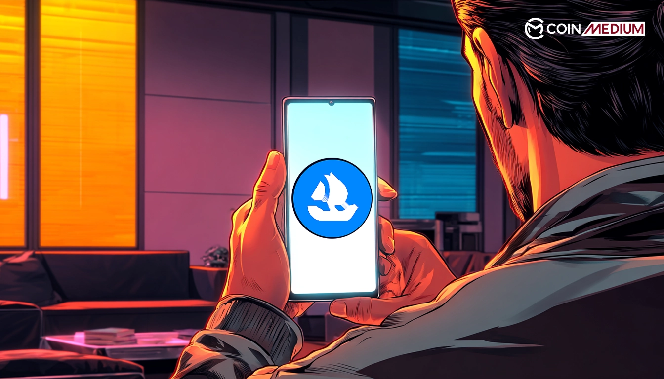 Person holding phone with OpenSea logo