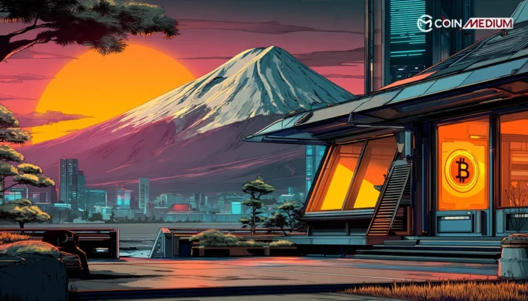 Sunset view with Bitcoin symbol.