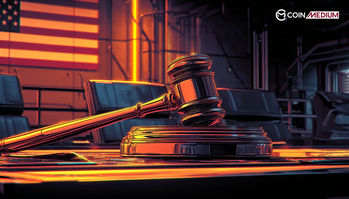 Gavel on desk with American flag