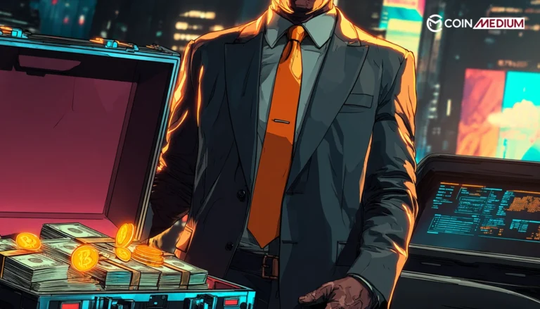 Man with money and cryptocurrency case