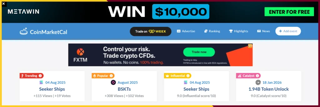 CoinmarketCal main page