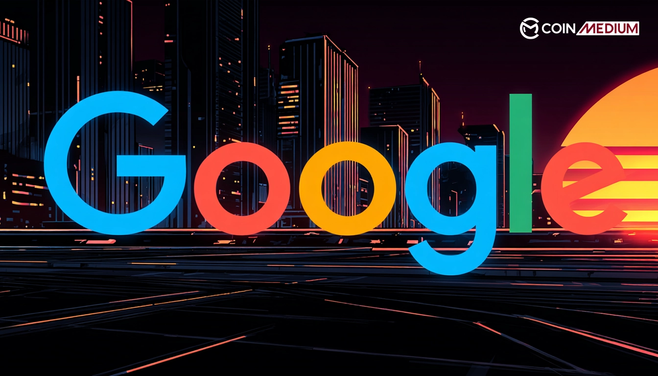 Colorful Google logo in cityscape
