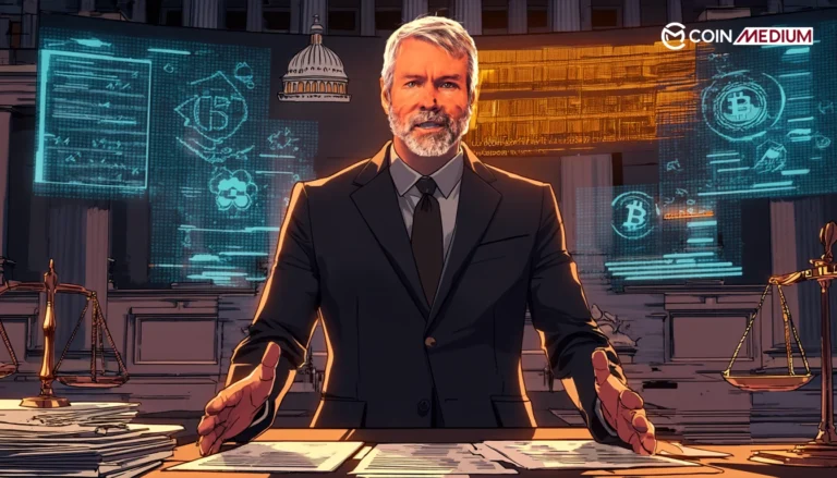 Person at desk with cryptocurrency graphics.