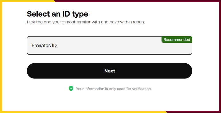 select the ID you would be using for verifying your account