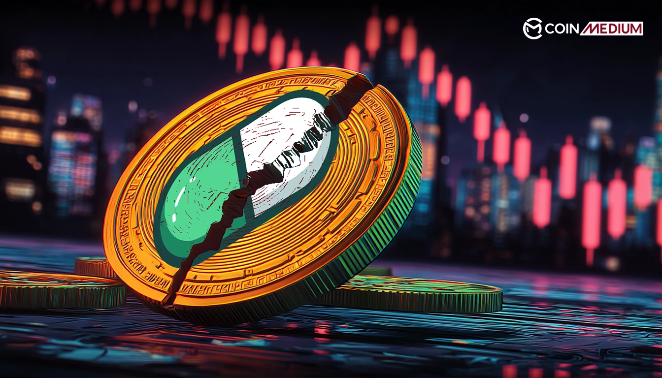 Cracked coin symbolizing financial decline