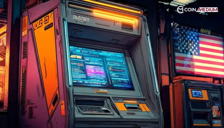 Futuristic crypto ATM in vibrant setting