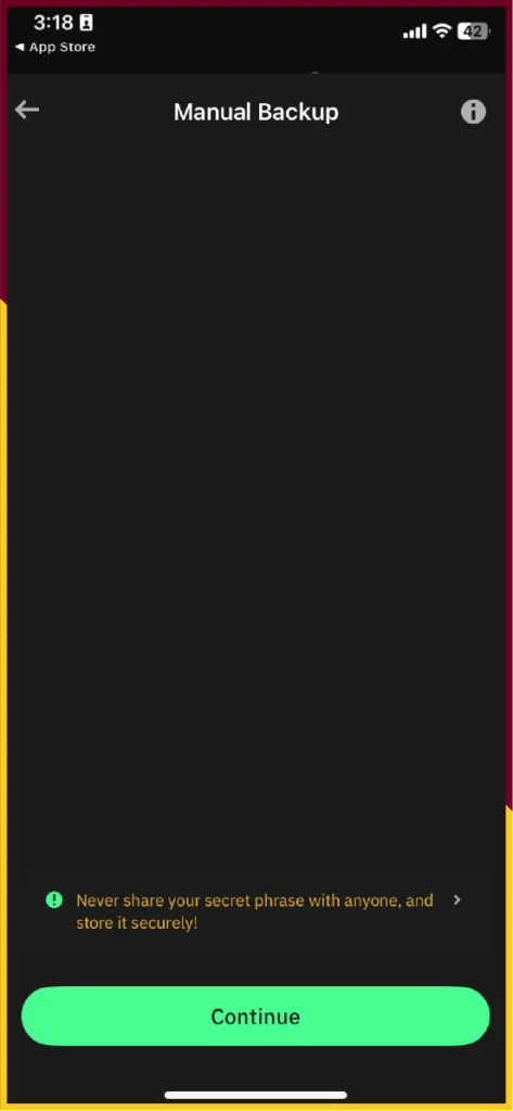 confirm your seed phrase to back up