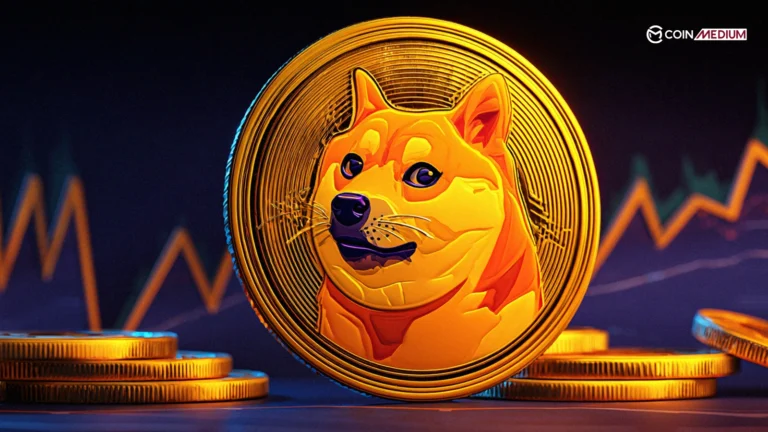 Dogecoin coin with upward trend