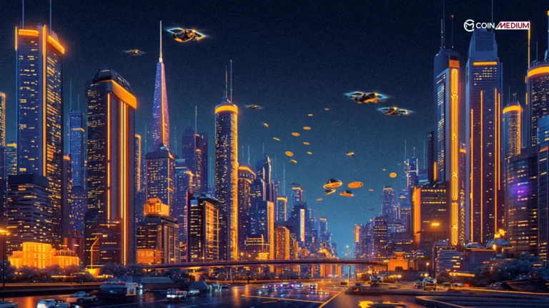 Illustration showing autonomous AI systems exchanging payments using stablecoins on a blockchain network