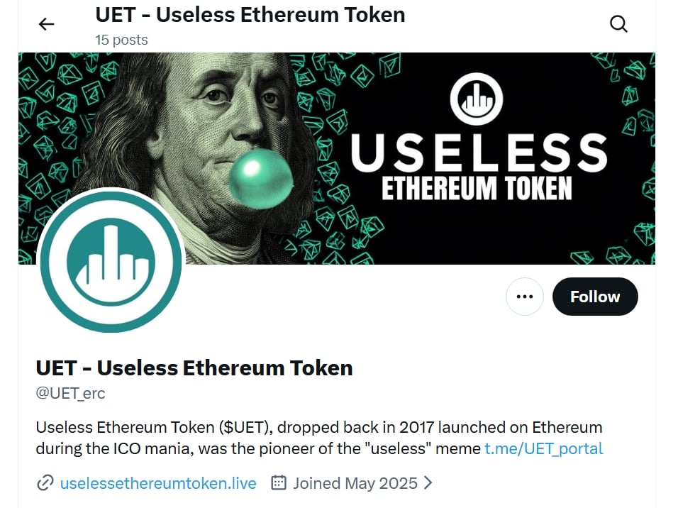 Weirdest Crypto Project - UET - Useless Ethereum Token