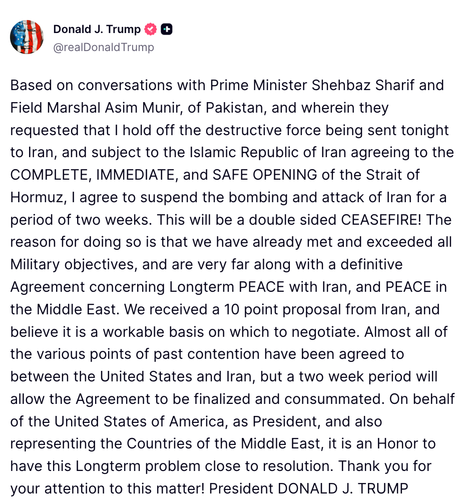 Polymarket Traders' Timely Bet On US-Iran Ceasefire : Trumps post