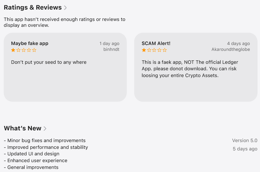 Fake Ledger App That Drained $9.5 Million from Investors Removed by Apple