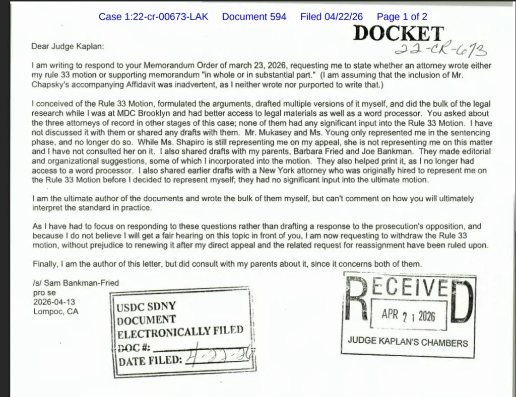 Crypto update: FTX’s SBF Drops Retrial Motion