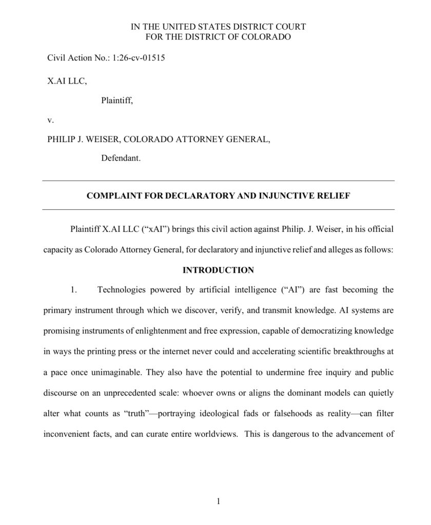 Elon Musk’s xAI : Court filing